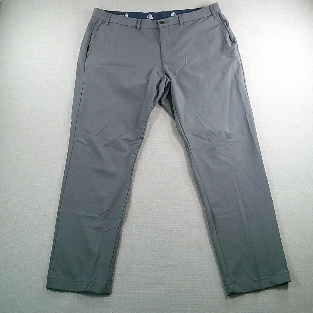 Lauren Ralph Lauren Chino Pants Mens 38x30 Gray Stretch Cotton Blend Flat Front